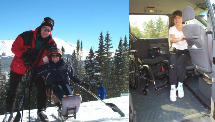 Rosemarie Rossetti learning how to monoski on snow and how to drive a van with hand controls